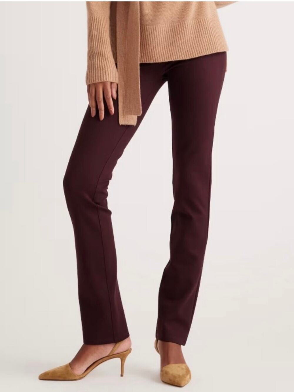 Quince Pants Womens XL Burgundy Ultra Stretch Ponte Straight Leg Pull On Casual